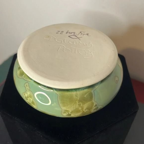 Edgecomb Potters Green Crystalline Glazed Star Cut Ikebana Vase Flower Frog - Picture 6 of 8